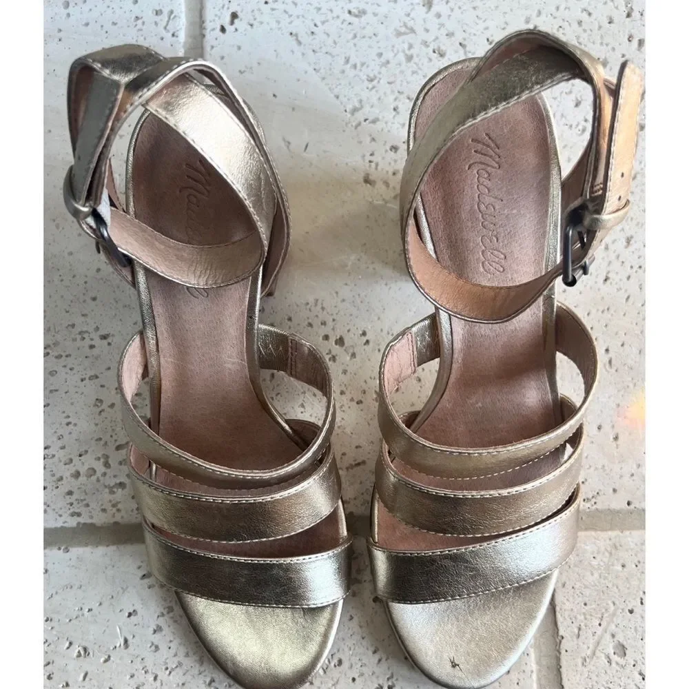 Madewell Women’s Metallic White Gold Bistra 3 Strap Maria Sandals Sz 8 H2158 NIB